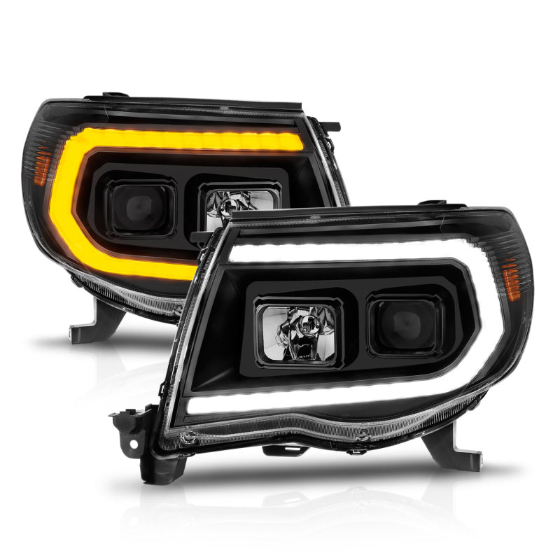 ANZO 05-11 Toyota Tacoma Projector Headlights w/Light Bar Switchback Black Housing