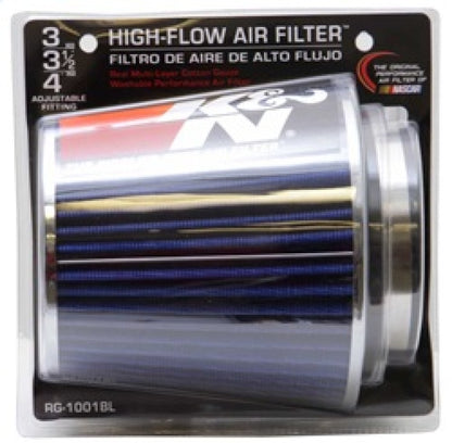 K&N Universal Air Filter Chrome Round Tapered Blue - 4in Flange ID x 1.125in Flange Length x 5.5in H