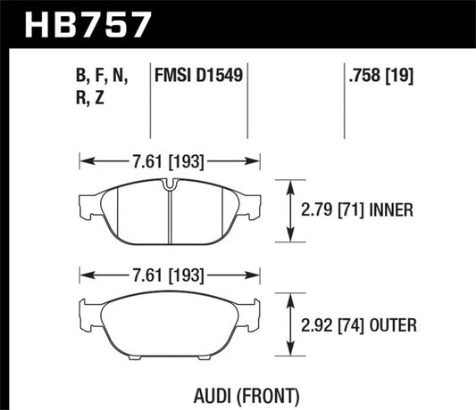 Hawk Audi 2013 A5 Quattro / 12-16 A6 Quattro/A7 Quattro/A8 Quattro PC Front Brake Pads