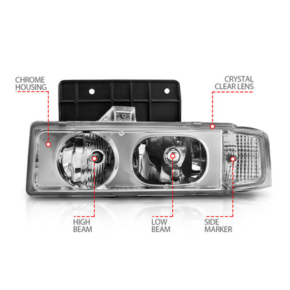 ANZO 1995-2005 Chevrolet Astro Van Crystal Headlights Chrome 1pc