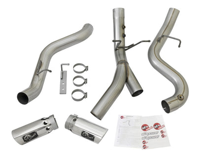 aFe ATLAS 4in DPF-Back Alum Steel Exhaust System w/Dual Exit Polished Tip 2017 GM Duramax 6.6L (td)