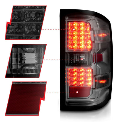 ANZO 15-19 Chevy Silverado 2500HD/3500HD (Factory Halogen Only) LED Tail Lights Smoke w/Clear Lens