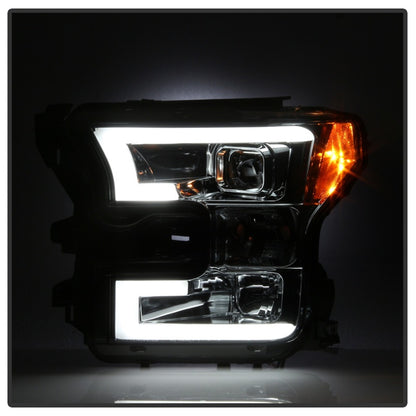 Spyder Ford F150 2015-2017 Projector Headlights - Light Bar DRL LED - Smoke PRO-YD-FF15015-LBDRL-SM