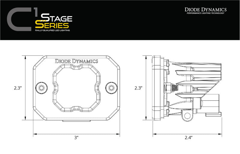 Diode Dynamics Stage Series C1 LED Pod - White SAE Fog Flush ABL (Pair)