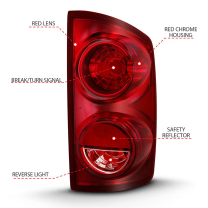 ANZO 2007-2009 Dodge Ram 1500 Tail Light Red Lens (OE)