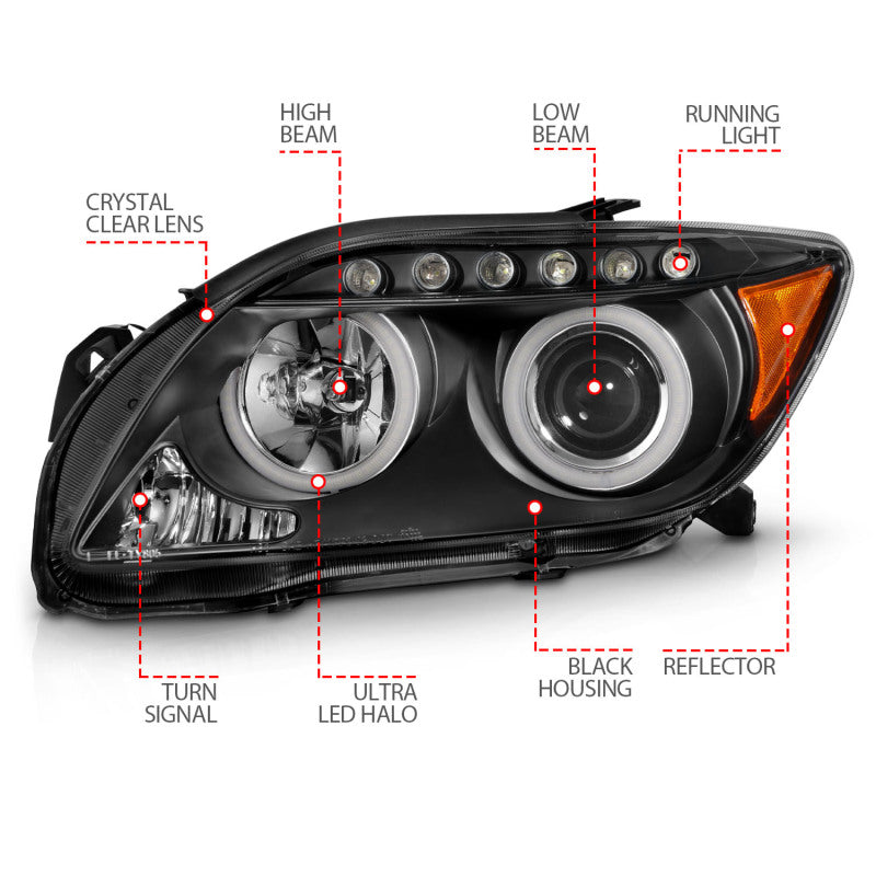 ANZO 2005-2010 Scion Tc Projector Headlights w/ Halo Black (CCFL)