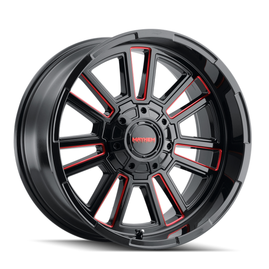 Mayhem 8115 Apollo 20x9 / 8x165.1 BP / 18mm Offset / 125.2mm Hub Black w/ Prism Red Wheel