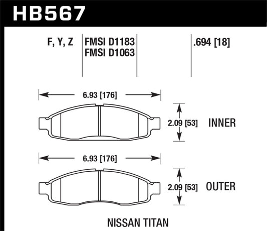 Hawk 04-06 infiniti QX56 / 05-06 Armada / 04 Pathfinder / 04-07 Titan LTS Street Front Brake Pads