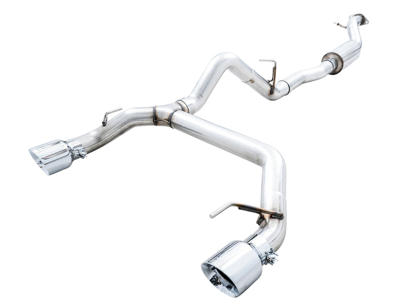 AWE Tuning 2021+ Ford Bronco 0FG Dual Rear Exit Exhaust w/Chrome Silver Tips & Bash Guard - Precision R