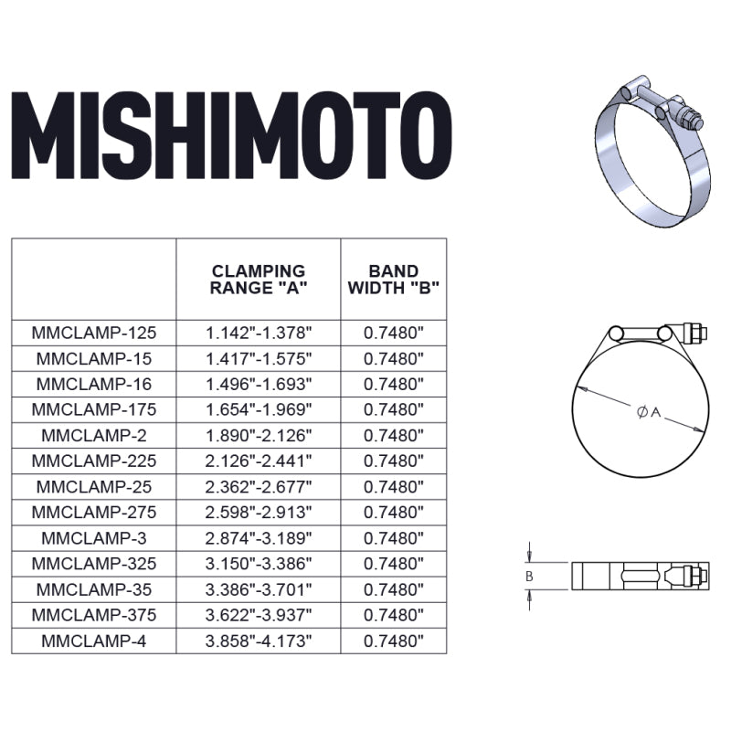 Mishimoto Stainless Steel T-Bolt Clamp 3.62in.-3.93in. (92mm-100mm) - Gold