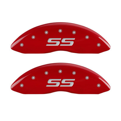 MGP 4 Caliper Covers Engraved Front & Rear Monte Carlo style/SS Red finish silver ch