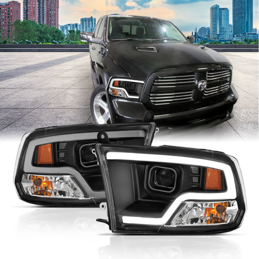 ANZO 09-18 Dodge Ram 1500 Plank Style Projector Headlights Black w/ Halo