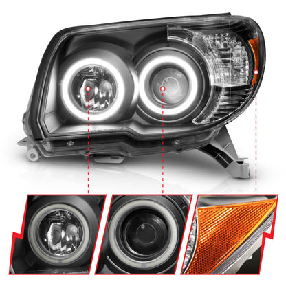 ANZO 2006-2009 Toyota 4Runner Projector Headlights w/ Halo Black