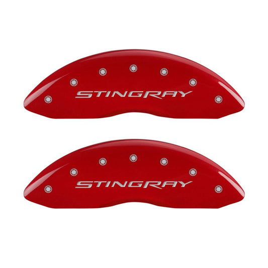 MGP 4 Caliper Covers Engraved Front & Rear Stingray Red finish silver ch