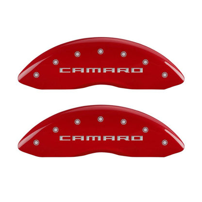 MGP 4 Caliper Covers Engraved Front & Rear Gen 5/Camaro Red finish silver ch