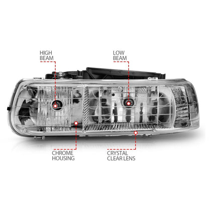 ANZO 1999-2002 Chevrolet Silverado 1500 Crystal Headlights Chrome