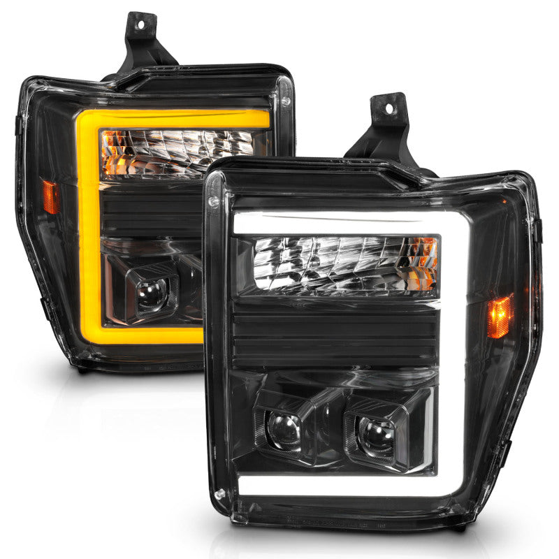 ANZO 08-10 Ford F-250 - F-550 Super Duty Projector Headlights w/ Light Bar Switchback Black Housing