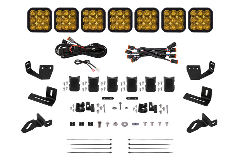 Diode Dynamics Prinsu/Sherpa Roof Racks- SS5 7-Pod CrossLink Mounting Kit - Sport Yellow Driving