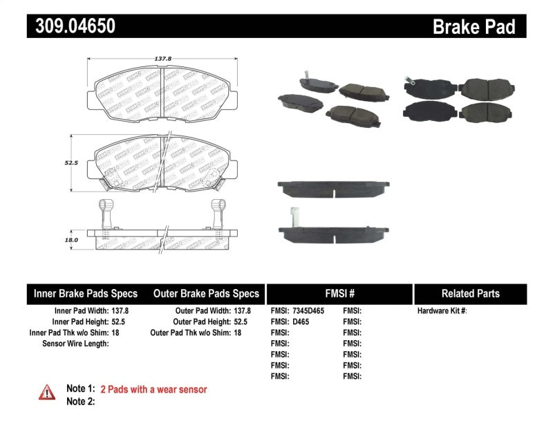 StopTech Performance 97-99 Acura CL / 94-97 Honda Accord Coupe / 90-97 Accord Sedan Front Brake Pad