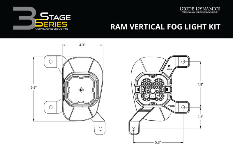 Diode Dynamics SS3 Pro Type Ram Vert Kit ABL - White SAE Fog