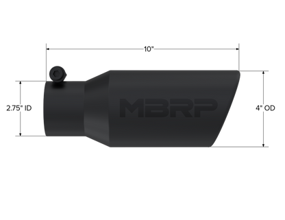 MBRP Universal Angled Rolled End Tip 4in OD / 2-3/4in Inlet / 10in Length - Black