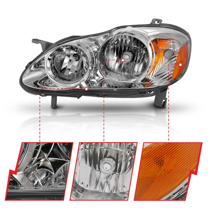 ANZO 2005-2008 Toyota Corolla Crystal Headlight Chrome Amber