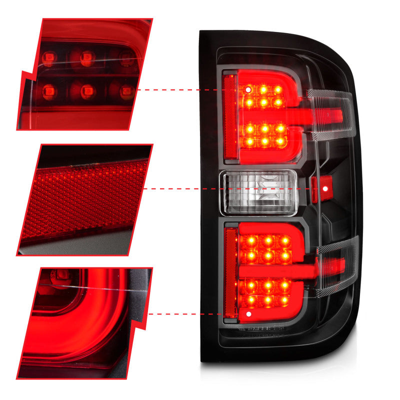 ANZO 15-19 Chevy Silverado 2500HD/3500HD (Halgn Only) LED Tail Lights w/Black Light Bar & Clear Lens