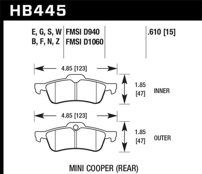 Hawk 02-06 Mini Cooper / Cooper S  Blue Race Rear Brake Pads