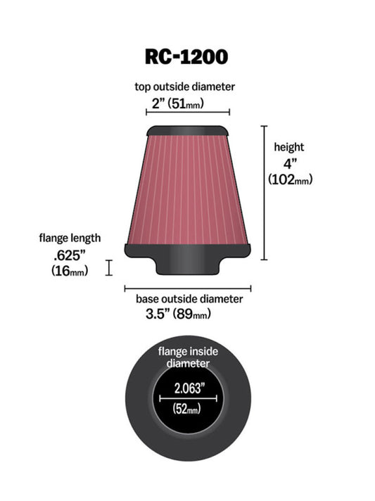 K&N Universal Chrome Filter 2.063in Flange ID x 3.5in Base OD x 2in Top OD x 4in H