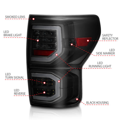 ANZO 2007-2013 Toyota Tundra LED Taillights Plank Style Black w/Smoke Lens