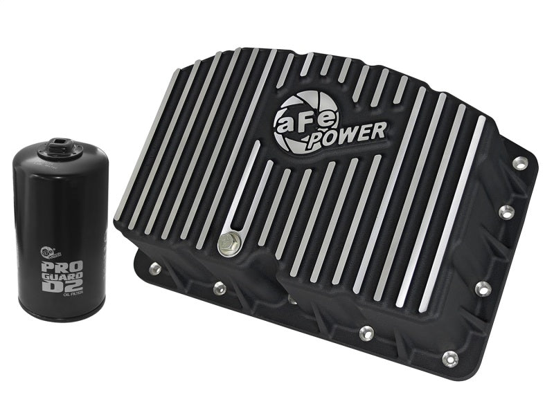 AFE Pro Series Engine Oil Pan Black w/Machined Fins; 11-16 Ford Powerstroke V8-6.7L (td) Precision R