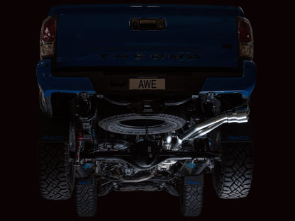 AWE 16-22 Toyota Tacoma 0FG Catback Exhaust w/ BashGuard - Dual Chrome Silver Tips - Precision R