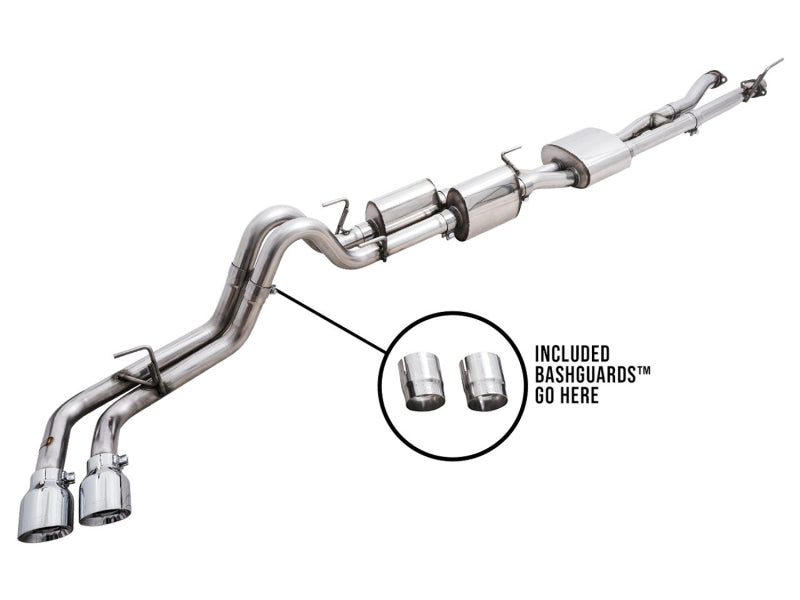 AWE 16-22 Toyota Tacoma 0FG Catback Exhaust w/ BashGuard - Dual Chrome Silver Tips - Precision R