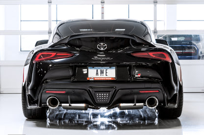 AWE 2020 Toyota Supra A90 Resonated Touring Edition Exhaust - 5in Chrome Silver Tips - Precision R