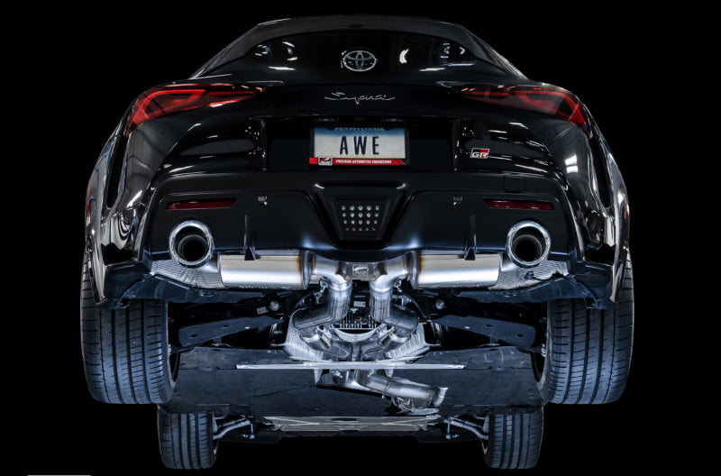 AWE 2020 Toyota Supra A90 Resonated Touring Edition Exhaust - 5in Chrome Silver Tips - Precision R