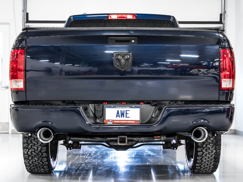 AWE Tuning 09-18 RAM 1500 5.7L (w/Cutouts) 0FG Dual Rear Exit Cat-Back Exhaust - Chrome Silver Tips - Precision R