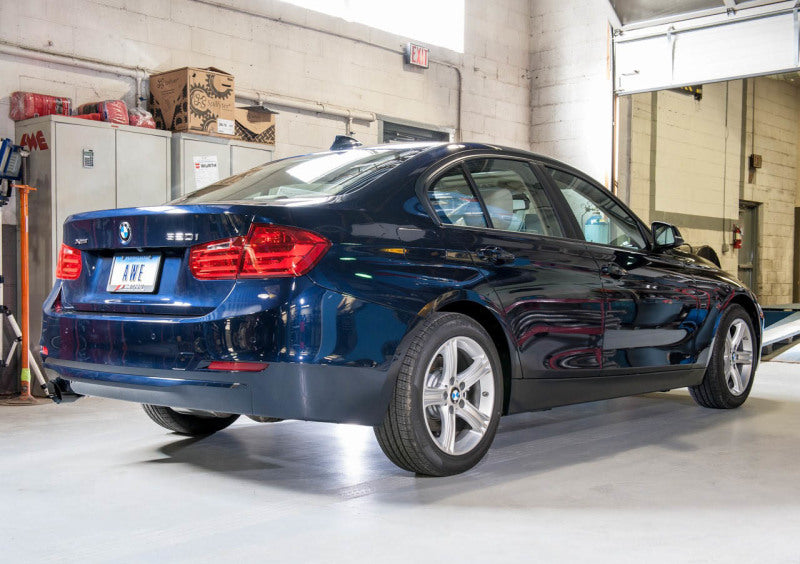 AWE Tuning 13-18 BMW 320i (F30) Touring Edition Exhaust w/ Perfomance Mid Pipe - Diamond Black Tips - Precision R