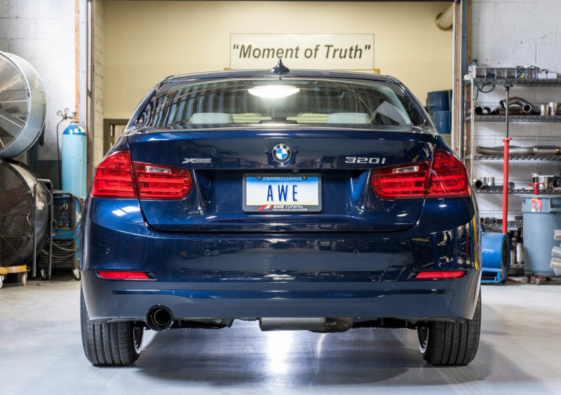 AWE Tuning 13-18 BMW 320i (F30) Touring Edition Exhaust w/ Perfomance Mid Pipe - Diamond Black Tips - Precision R