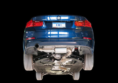 AWE Tuning 13-18 BMW 320i (F30) Touring Edition Exhaust w/ Perfomance Mid Pipe - Diamond Black Tips - Precision R