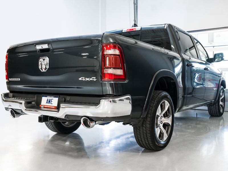 AWE Tuning 19-21 RAM 1500 5.7L (w/Cutouts) 0FG Dual Rear Exit Cat-Back Exhaust - Chrome Silver Tips - Precision R