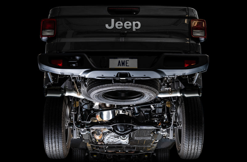 AWE Tuning 20-21 Jeep Gladiator JT 3.6L Tread Edition Cat-Back Dual Exhaust - Diamond Black Tip - Precision R