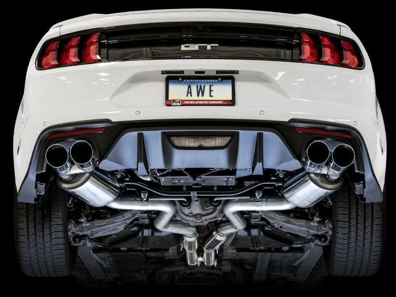 AWE Tuning 2018+ Ford Mustang GT (S550) Cat-back Exhaust - Touring Edition (Quad Chrome Silver Tips) - Precision R