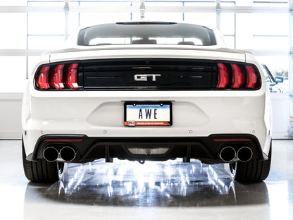 AWE Tuning 2018+ Ford Mustang GT (S550) Cat-back Exhaust - Touring Edition (Quad Chrome Silver Tips) - Precision R