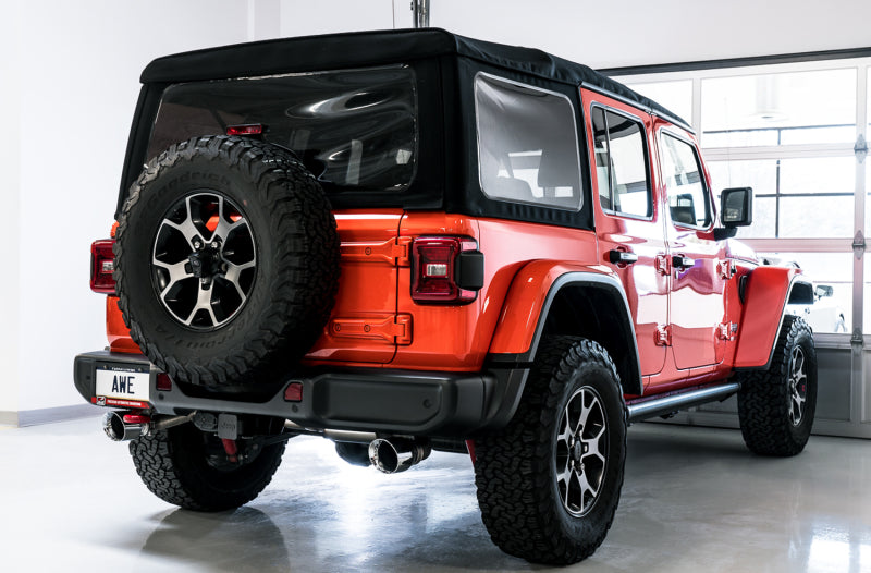 AWE Tuning 2018+ Jeep Wrangler JL/JLU Tread Edition Axle-Back Dual Exhaust - Chrome Silver Tips - Precision R