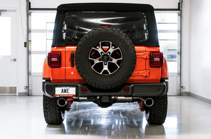 AWE Tuning 2018+ Jeep Wrangler JL/JLU Tread Edition Axle-Back Dual Exhaust - Chrome Silver Tips - Precision R