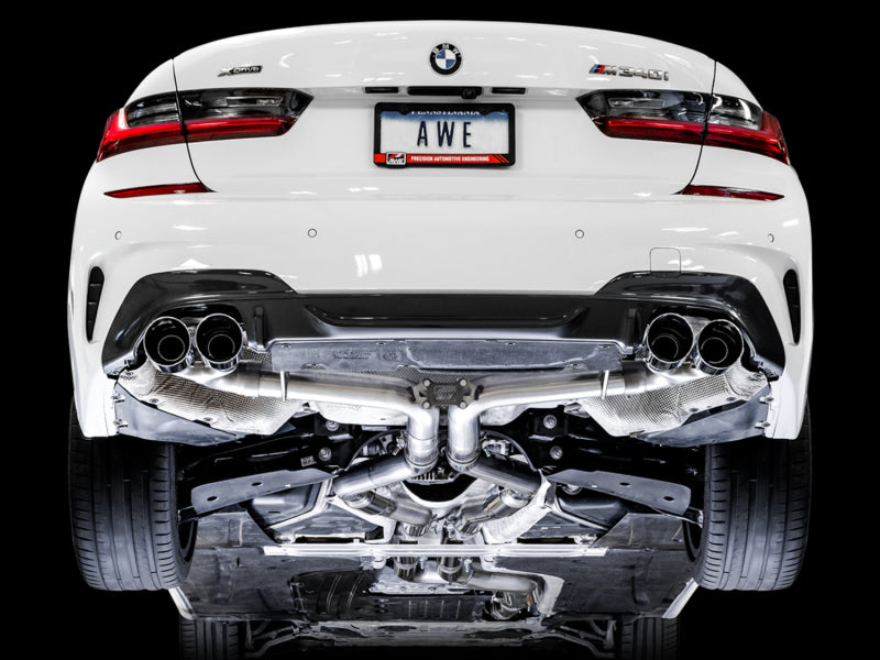 AWE Tuning 2019+ BMW M340i (G20) Track Edition Exhaust - Quad Chrome Silver Tips - Precision R