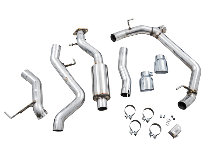 AWE Tuning 2021+ Ford Bronco 0FG Dual Rear Exit Exhaust w/Chrome Silver Tips & Bash Guard - Precision R