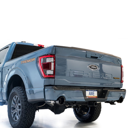 AWE Tuning 2021+ Ford F-150 Tremor (w/ Bumper Cutouts) 0FG Resonated Catback - Diamond Black Tips - Precision R