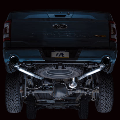 AWE Tuning 2021+ Ford F-150 Tremor (w/ Bumper Cutouts) 0FG Resonated Catback - Diamond Black Tips - Precision R