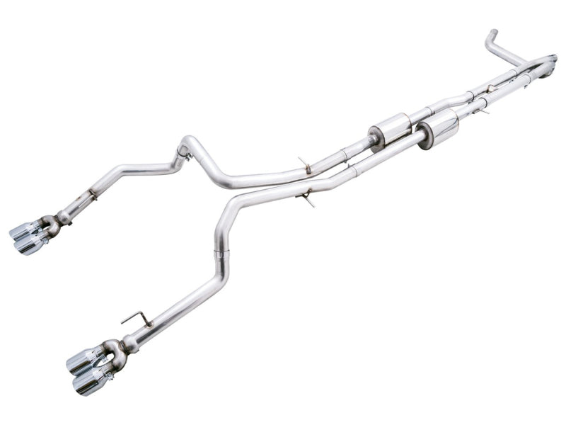 AWE Tuning 22-23 GMC Sierra 1500 AT4X 6.2L 0FG Catback Split Dual (Flat Bumper) - Chrome Silver Tips - Precision R